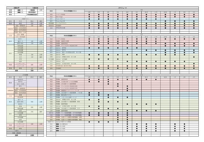 大学受験用のシート例のイメージ